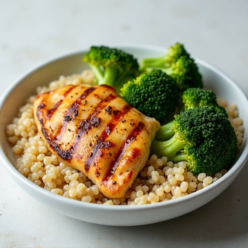 Grilled Chicken Breast with Roasted Broccoli and Quinoa