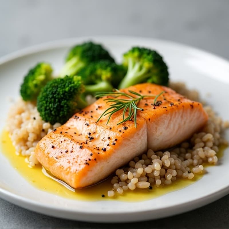 Seared Salmon with Steamed Broccoli and Brown Rice