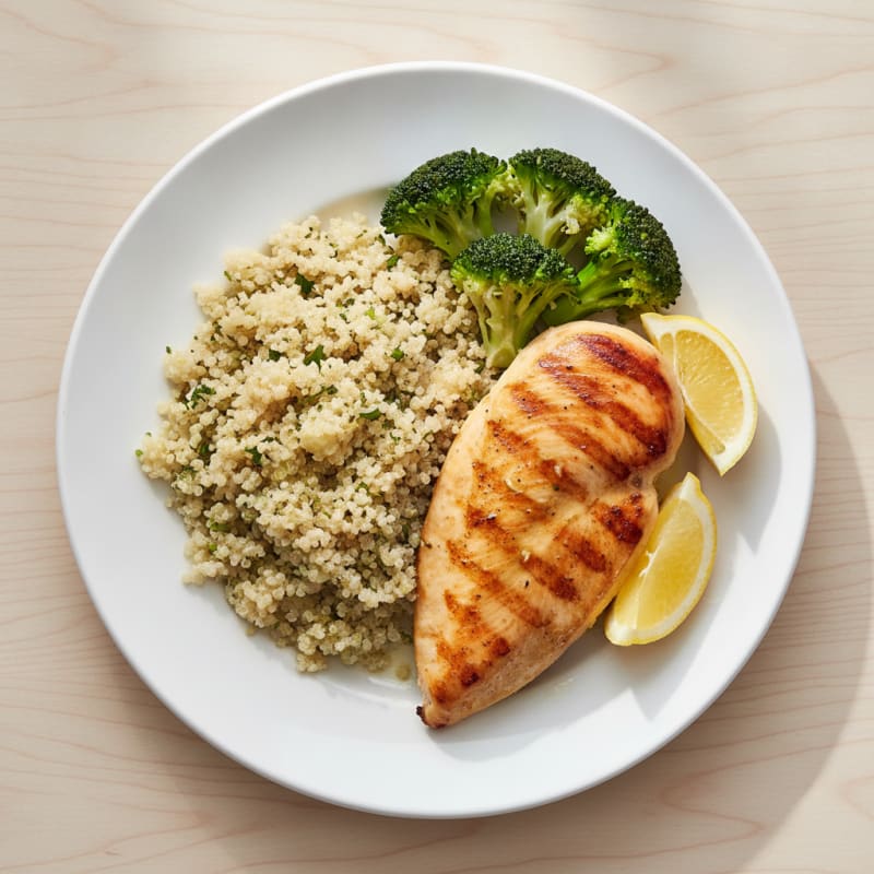 Grilled Chicken Breast with Quinoa and Steamed Broccoli
