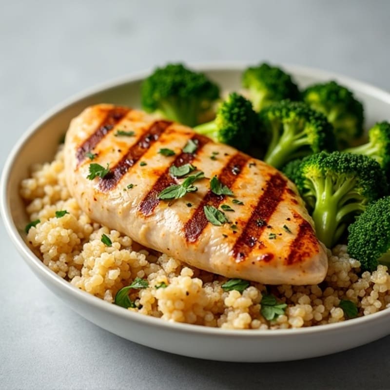 Grilled Chicken Breast with Quinoa and Roasted Broccoli