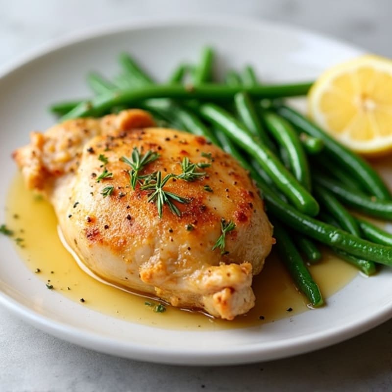 Oven-Baked Lemon Garlic Chicken Thighs with Steamed Green Beans