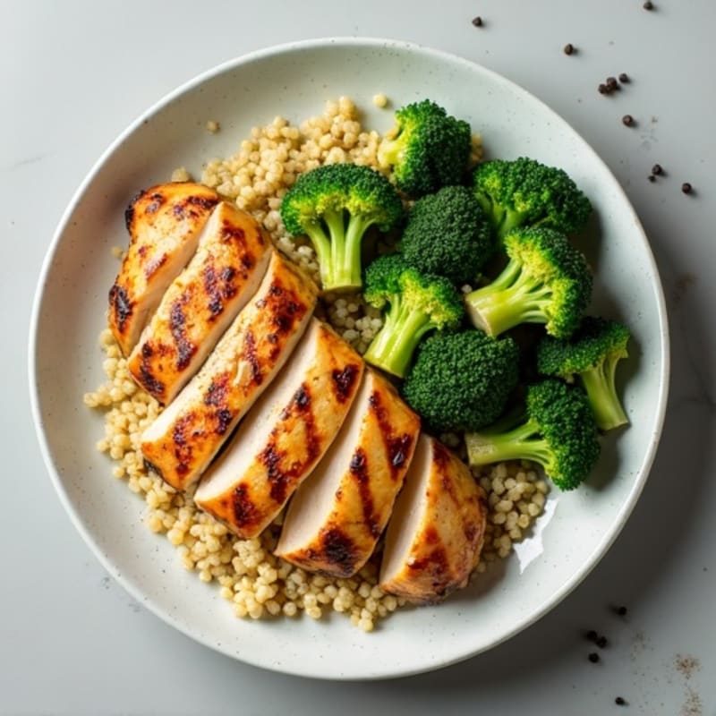 Grilled Chicken Breast with Roasted Broccoli and Quinoa