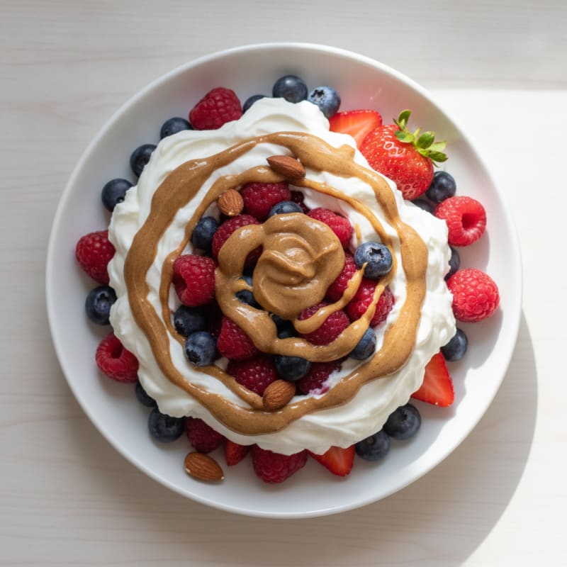 Greek Yogurt Protein Parfait with Mixed Berries and Almond Butter
