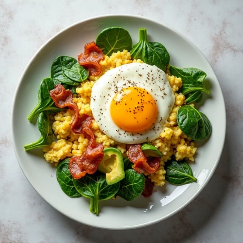 Egg White and Spinach Scramble with Turkey Bacon