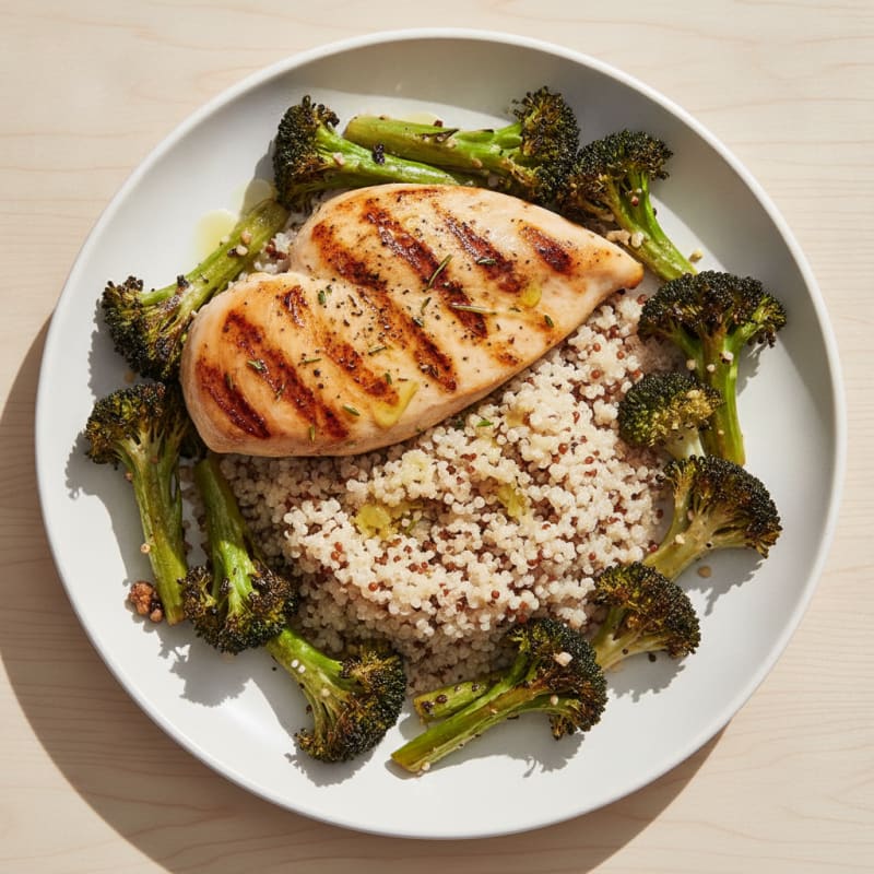 Grilled Chicken Breast with Quinoa and Roasted Broccoli
