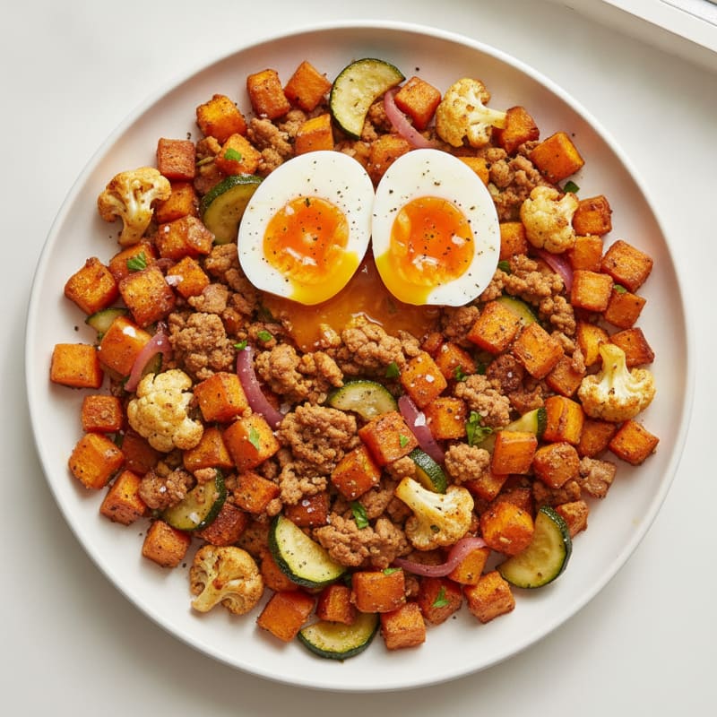Roasted Sweet Potato and Cauliflower Hash