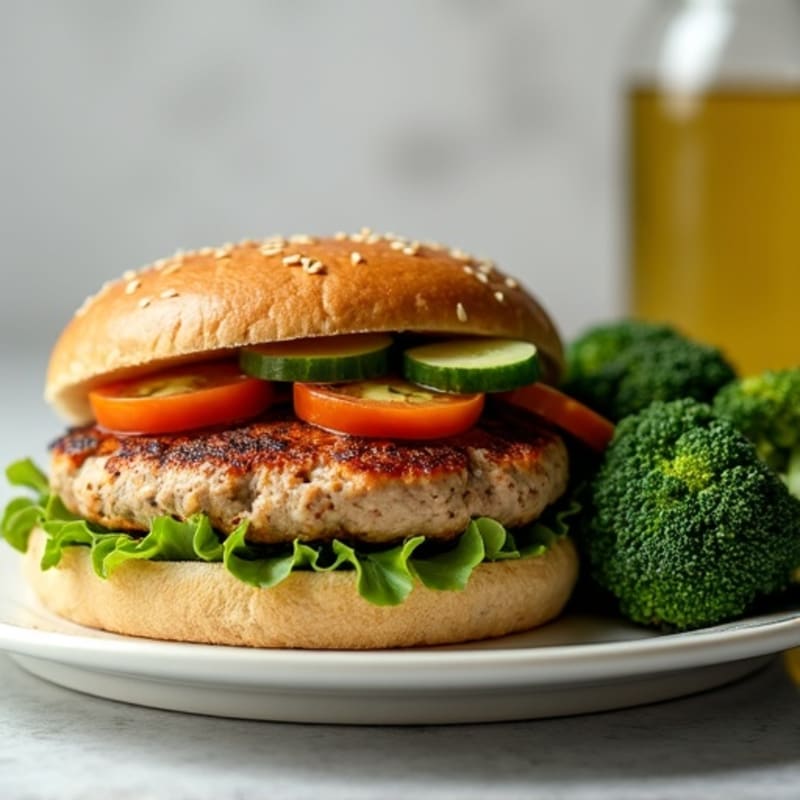 Juicy Lean Turkey Burger with Crispy Roasted Broccoli