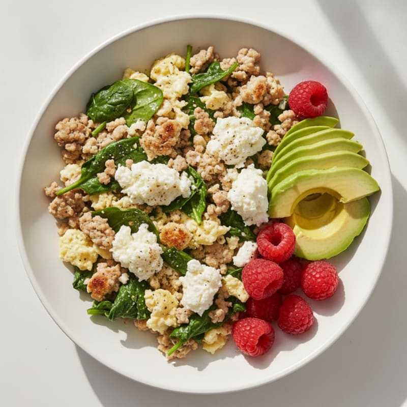 Egg White and Turkey Spinach Scramble with Cottage Cheese