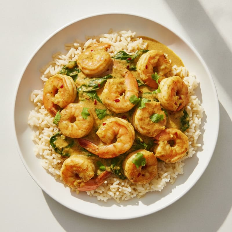 Shrimp Curry with Sona Masoori Rice