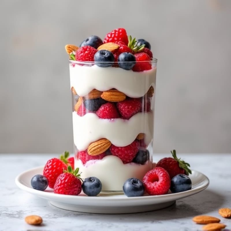 Greek Yogurt Protein Parfait with Mixed Berries and Almonds
