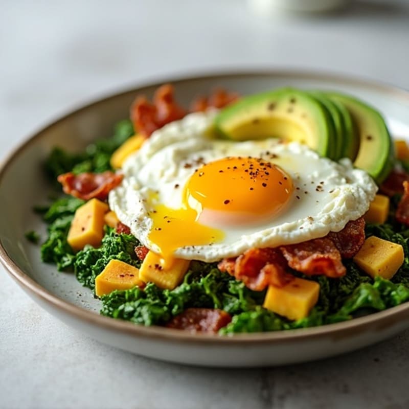 Cottage Cheese Egg White Scramble with Spinach and Turkey Bacon