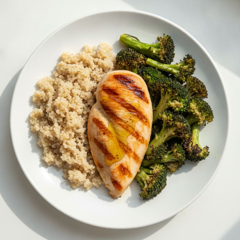 Grilled Chicken Breast with Quinoa and Roasted Broccoli