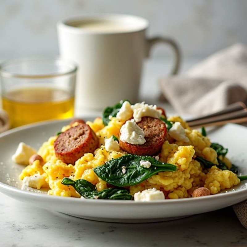 Egg White and Turkey Sausage Scramble with Spinach and Feta