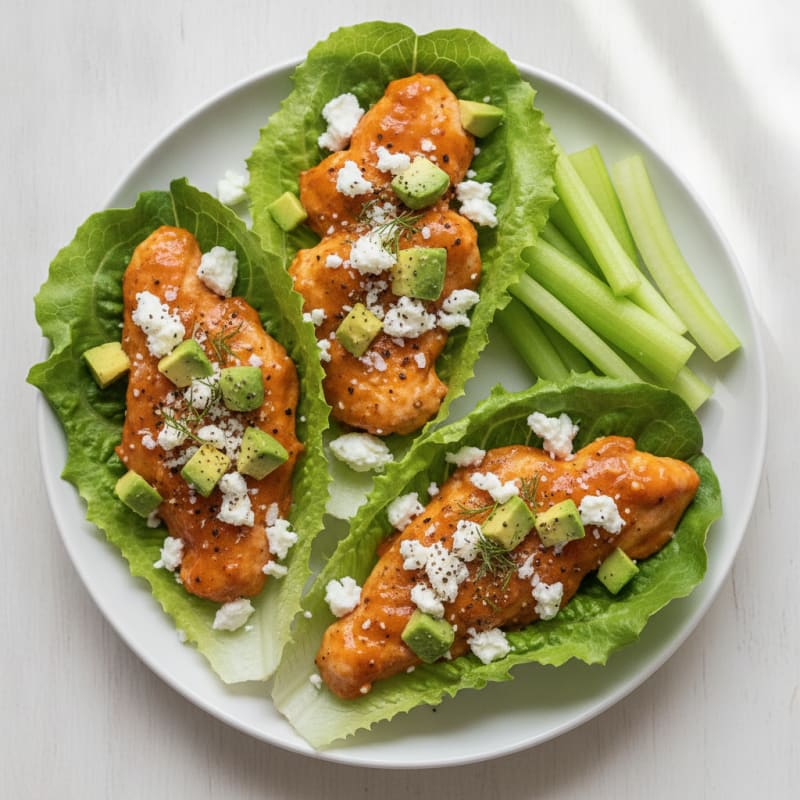 Buffalo Chicken Lettuce Wraps with Celery