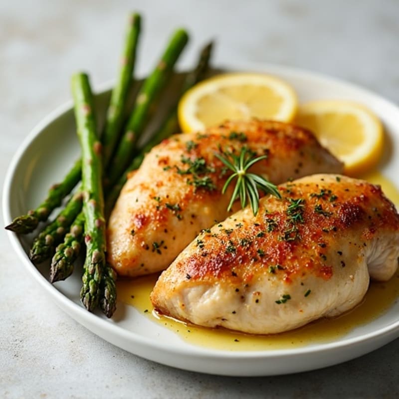 Crispy Lemon Herb Roasted Chicken with Roasted Asparagus