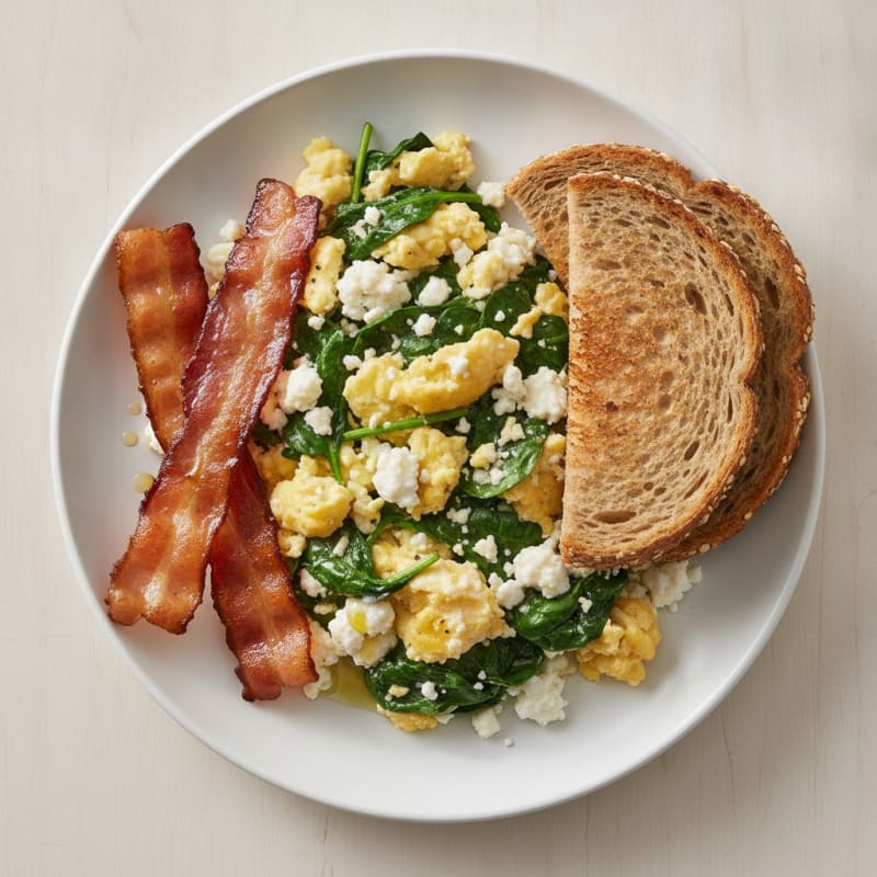 Cottage Cheese Scramble with Spinach and Turkey Bacon