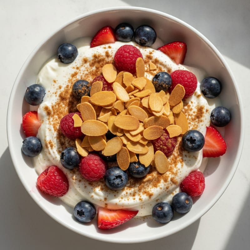 Greek Yogurt Protein Parfait with Mixed Berries and Almonds