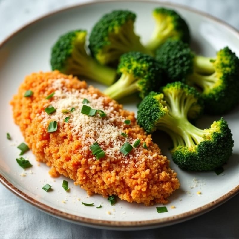Healthy Crispy Chicken Parmesan with Roasted Broccoli