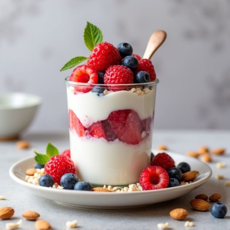 Greek Yogurt Protein Parfait with Mixed Berries and Almonds