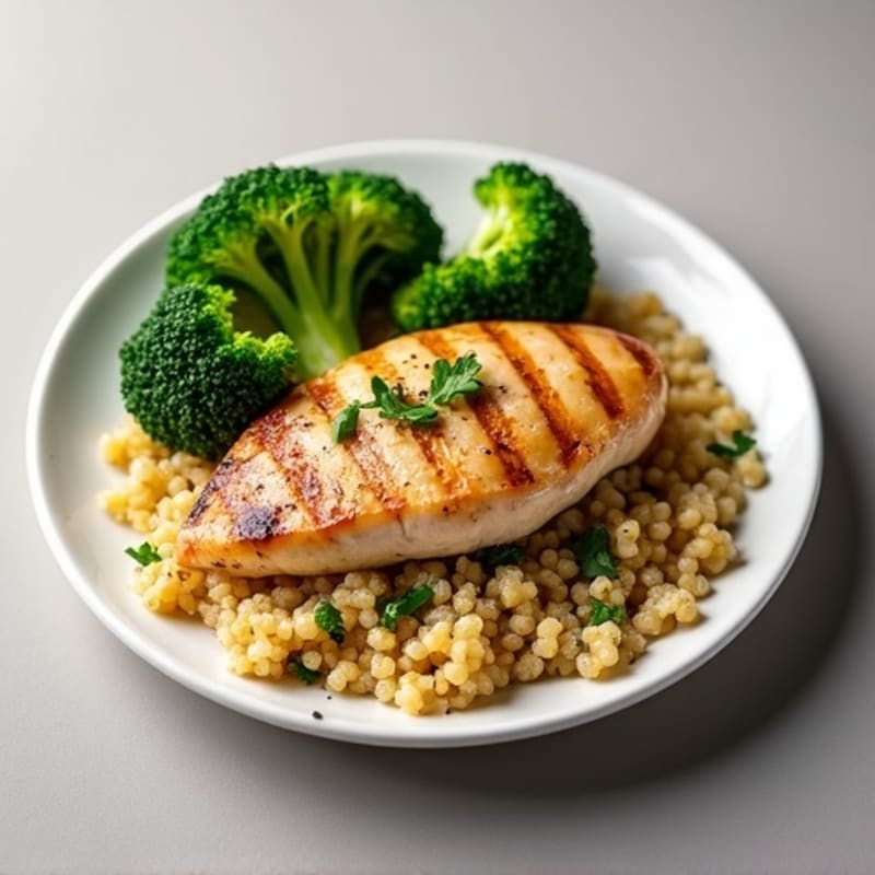 Grilled Chicken Breast with Quinoa and Roasted Broccoli