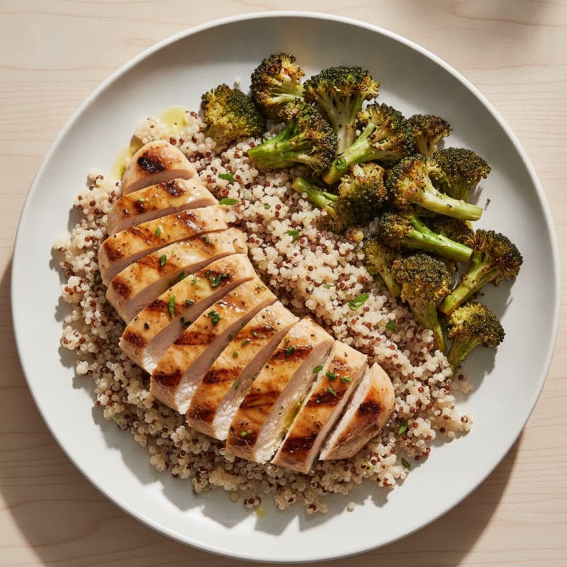 Grilled Chicken Breast with Quinoa and Roasted Broccoli