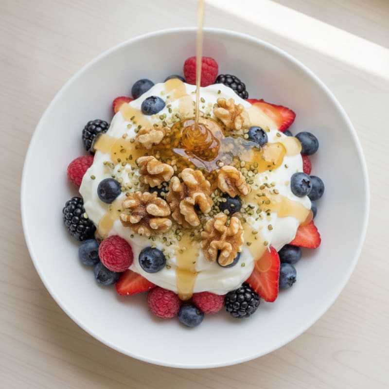 Creamy Greek Yogurt Parfait with Mixed Berries and Hemp Seeds