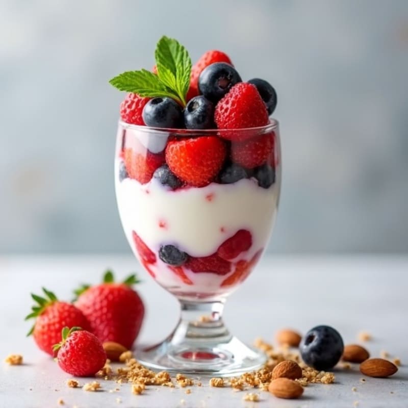 Greek Yogurt Protein Parfait with Mixed Berries and Almonds