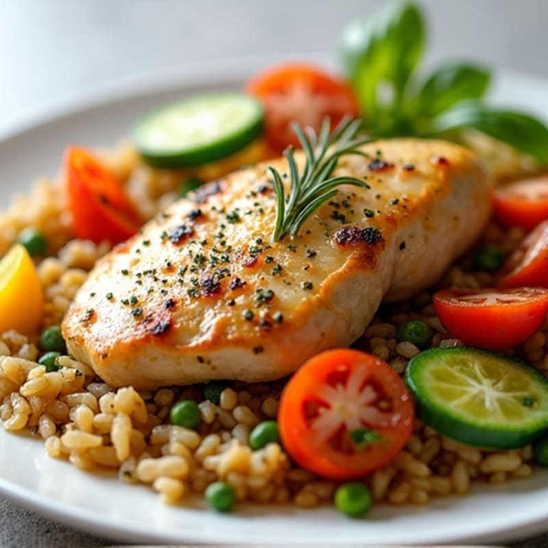 Herb-Roasted Chicken with Garden Vegetable Rice Pilaf