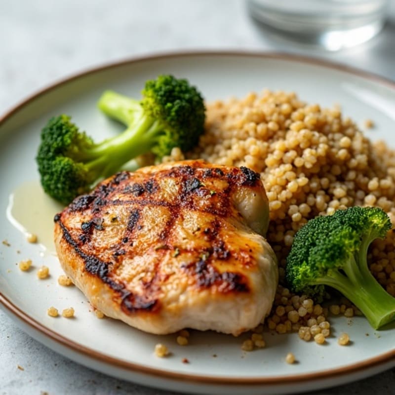 Grilled Chicken Thighs with Quinoa and Roasted Broccoli