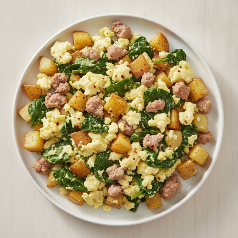 Crispy Egg White and Turkey Sausage Skillet with Spinach