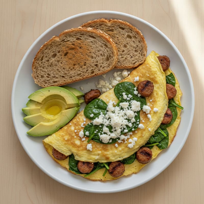 Egg White Spinach Omelet with Turkey Sausage