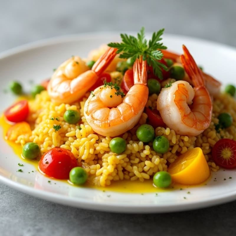 Seafood and Saffron Rice with Fresh Vegetables