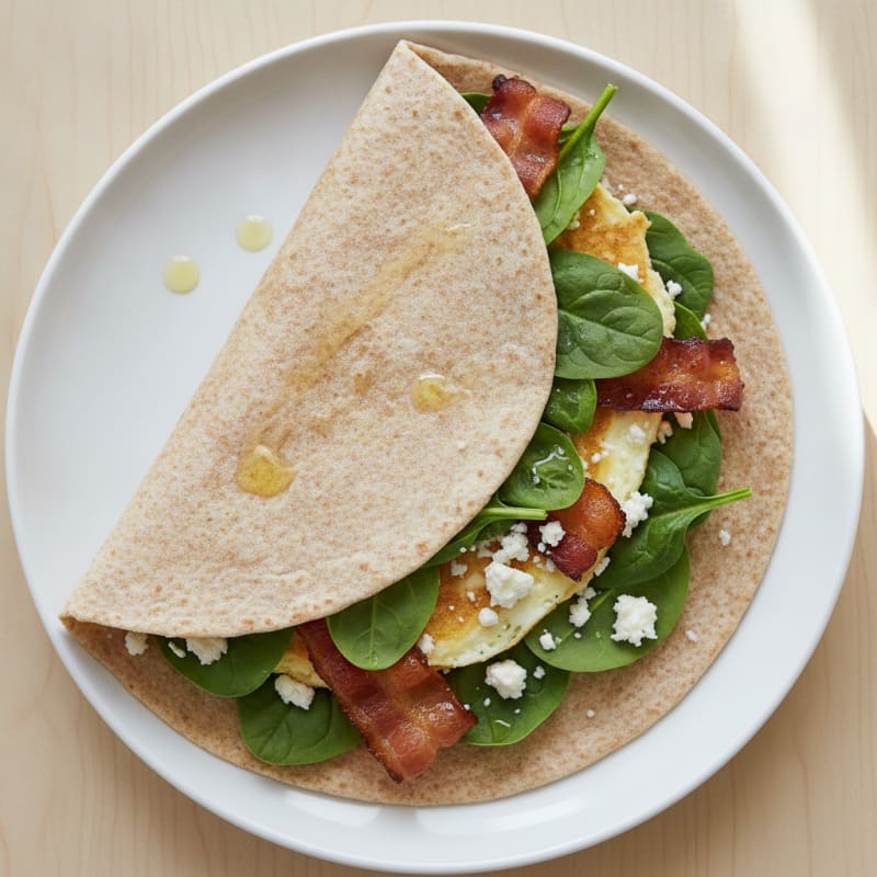 Crispy Turkey Bacon Egg White Wrap with Spinach and Feta