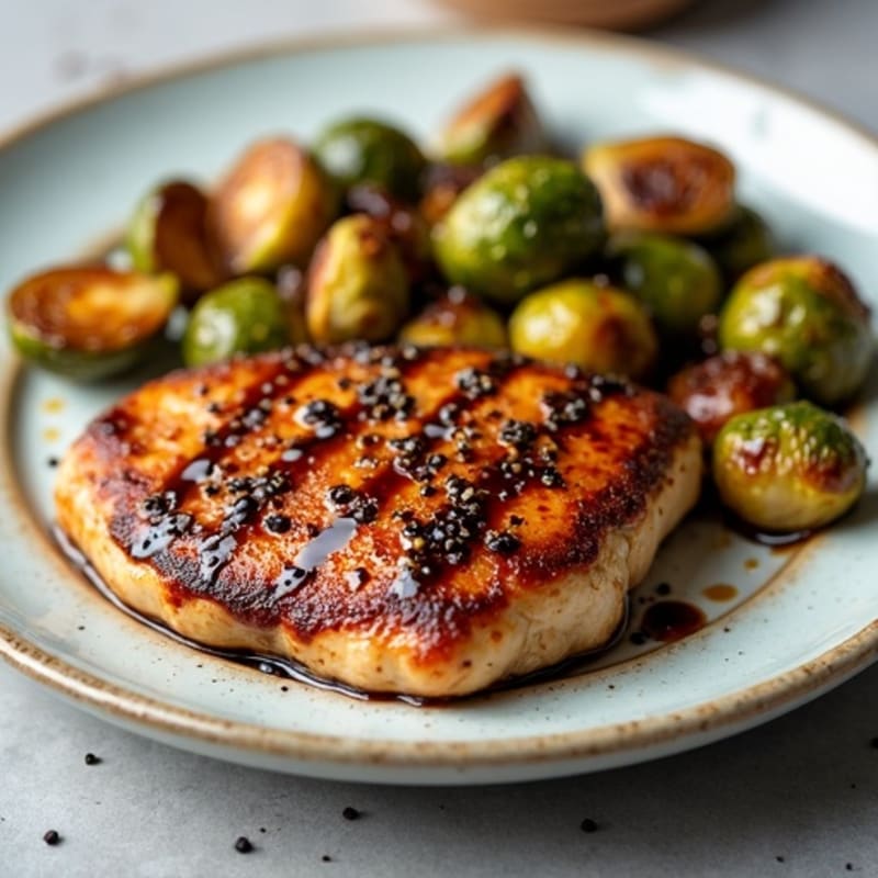 Balsamic Glazed Chicken with Crispy Roasted Brussels Sprouts