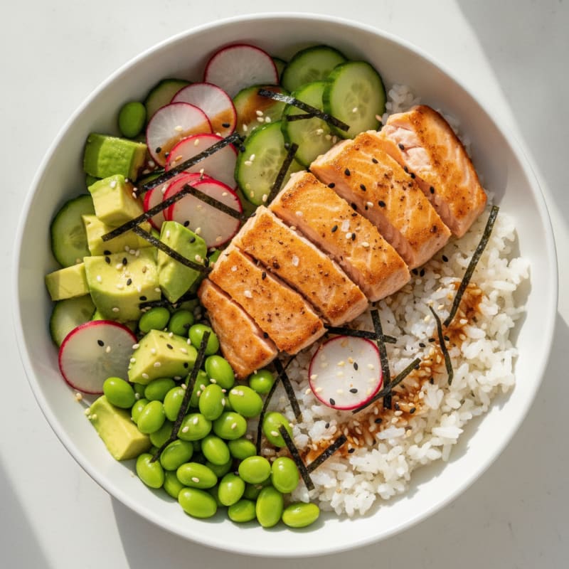 Sushi Rice Bowl with Salmon and Avocado