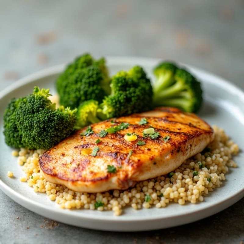 Grilled Chicken Breast with Quinoa and Roasted Broccoli