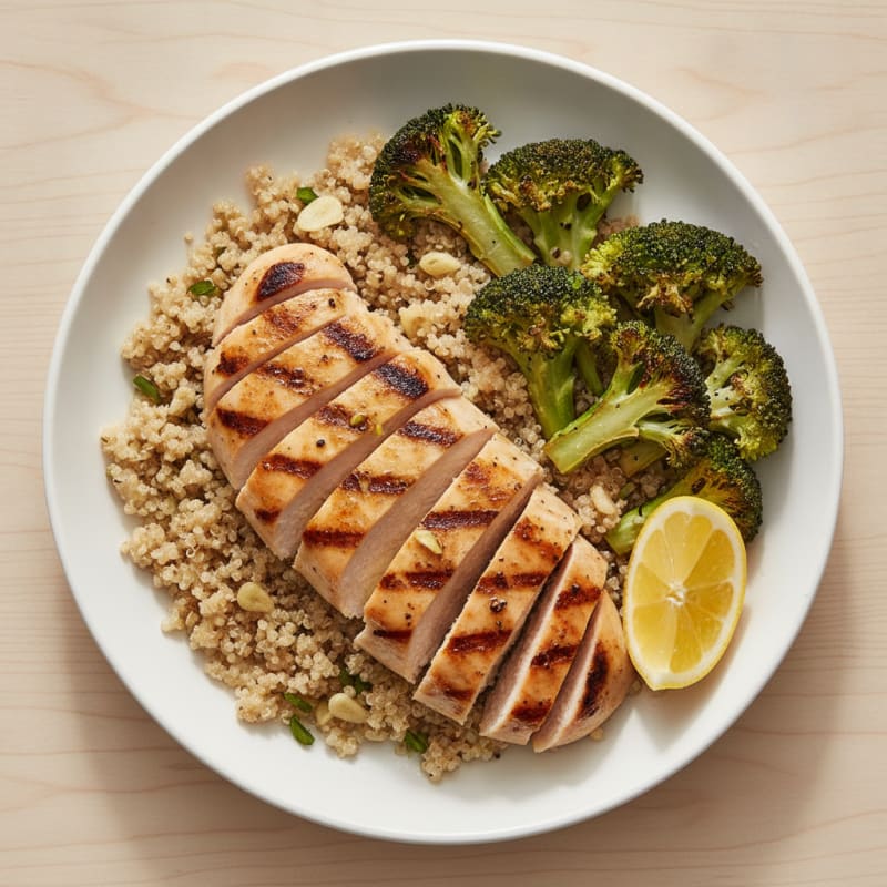 Grilled Chicken Breast with Quinoa and Roasted Broccoli