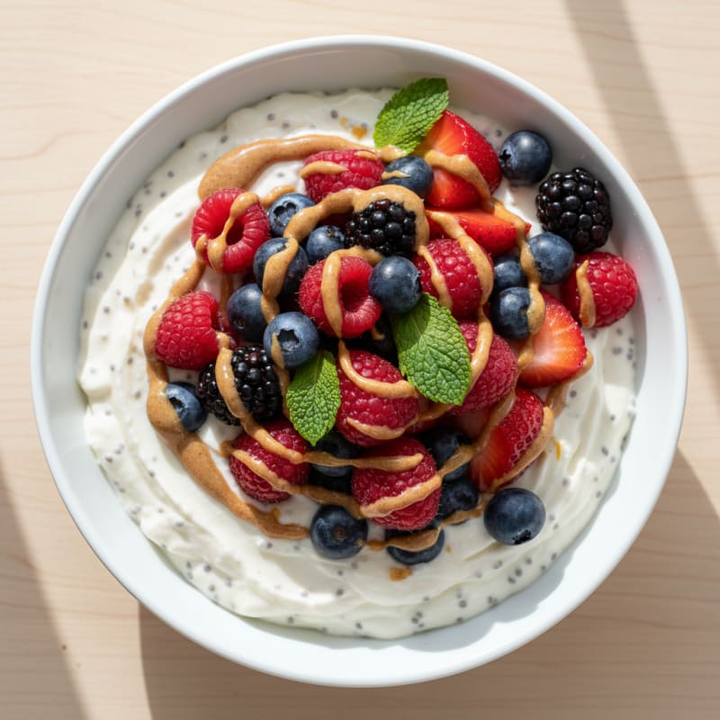 Greek Yogurt Protein Pudding with Mixed Berries