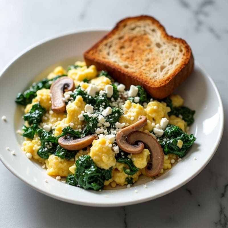Egg White and Spinach Scramble with Sautéed Mushrooms