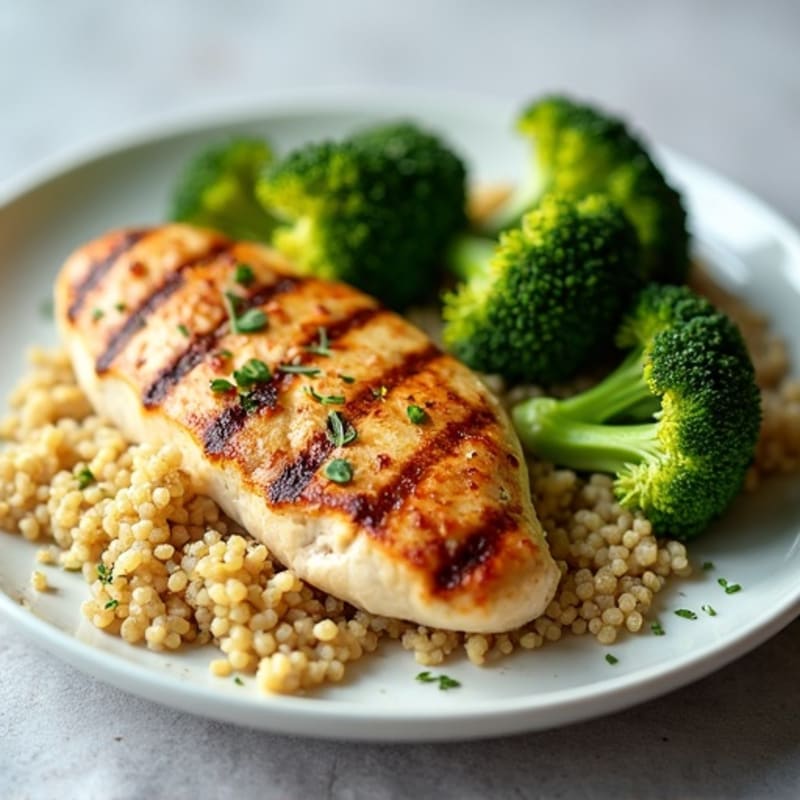 Grilled Chicken Breast with Quinoa and Roasted Broccoli