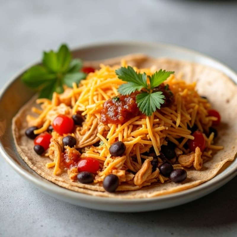 Spicy Shredded Chicken and Black Bean Tortilla Bake