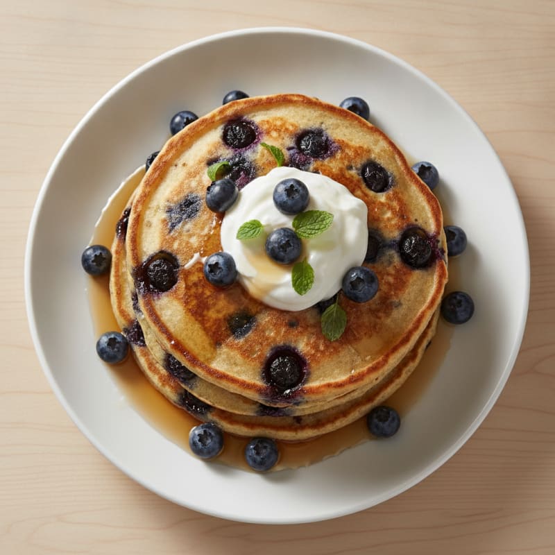 Blueberry Ricotta Pancakes with Maple Syrup