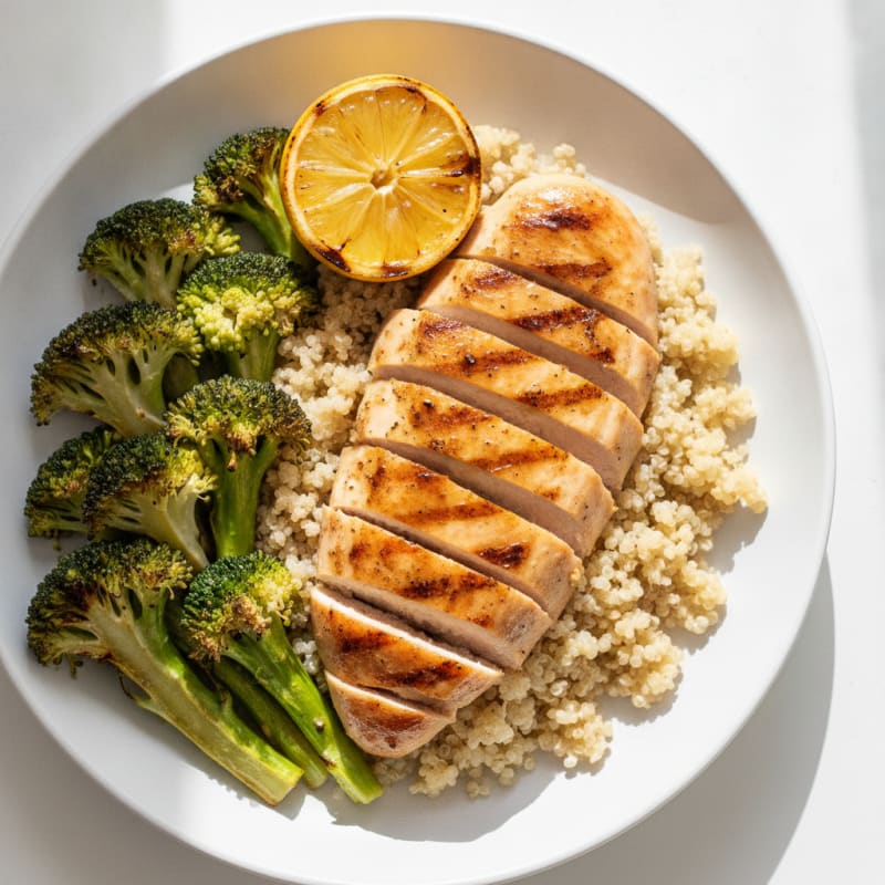 Grilled Chicken Breast with Quinoa and Roasted Broccoli