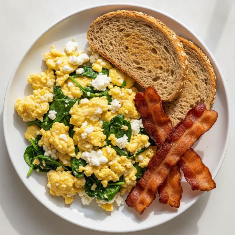 Cottage Cheese Scramble with Spinach and Turkey Bacon