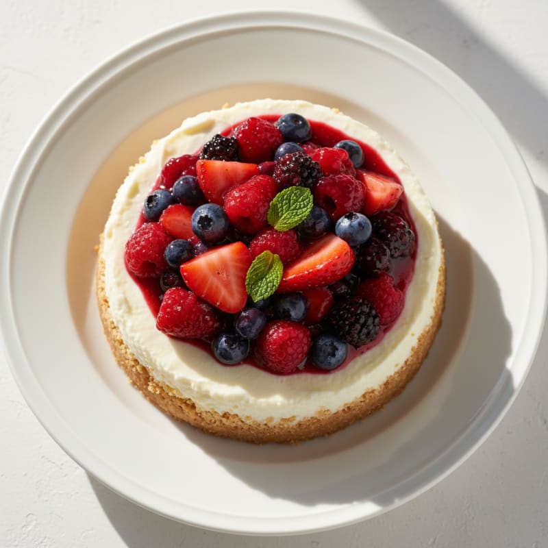 Greek Yogurt Protein Cheesecake with Mixed Berries