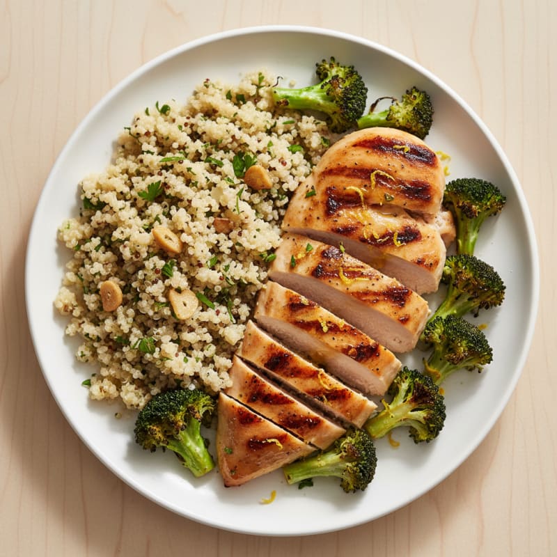 Grilled Chicken Breast with Quinoa and Roasted Broccoli