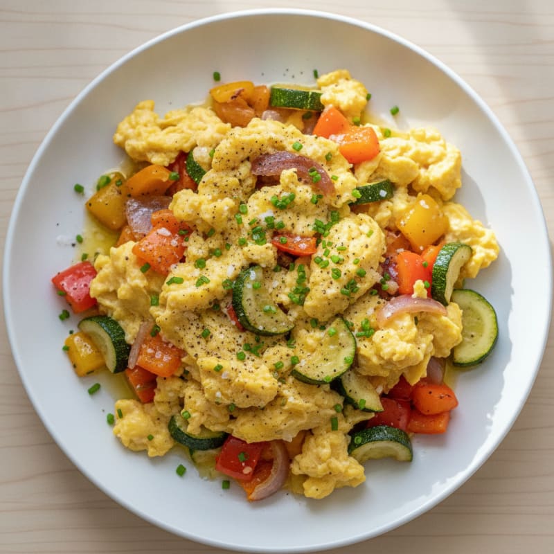 Hearty Scrambled Eggs with Roasted Vegetables