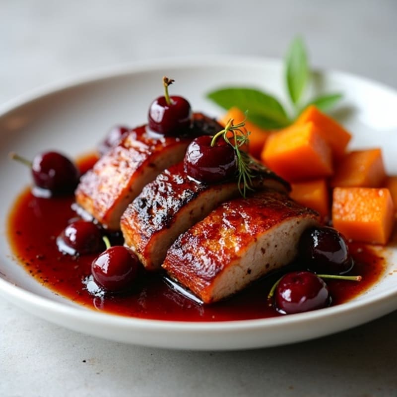 Seared Pork Tenderloin with Rich Cherry-Balsamic Glaze and Roasted Sweet Potatoes
