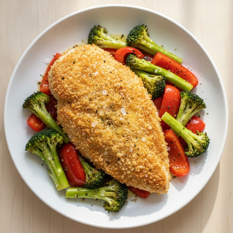 Sourdough Crusted Chicken with Roasted Vegetables