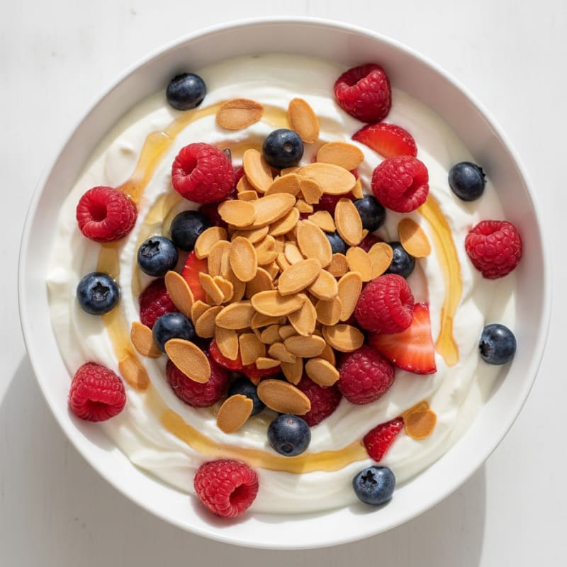 Greek Yogurt Protein Parfait with Mixed Berries and Almonds